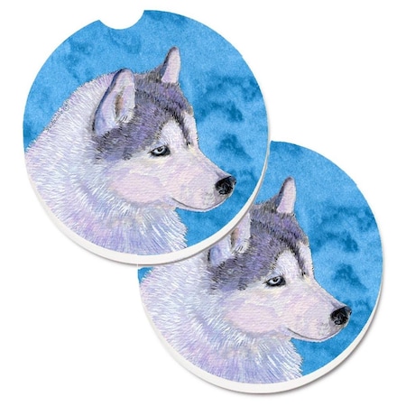 Carolines Treasures Blue Siberian Husky Set of 2 Cup Holder Car Coaster SS4740-BUCARC
